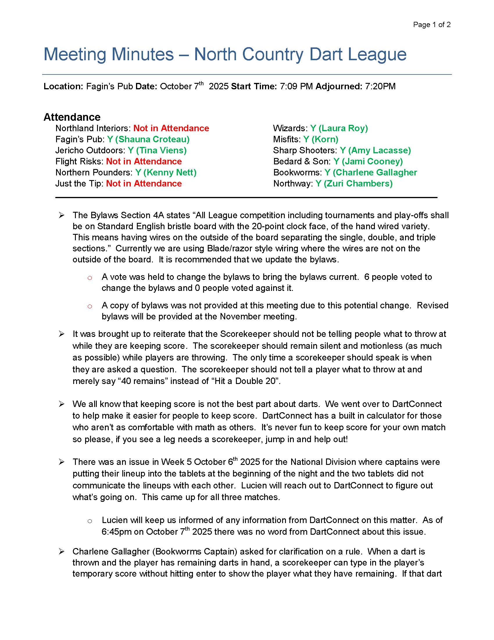 October 2025 Meeting Minutes